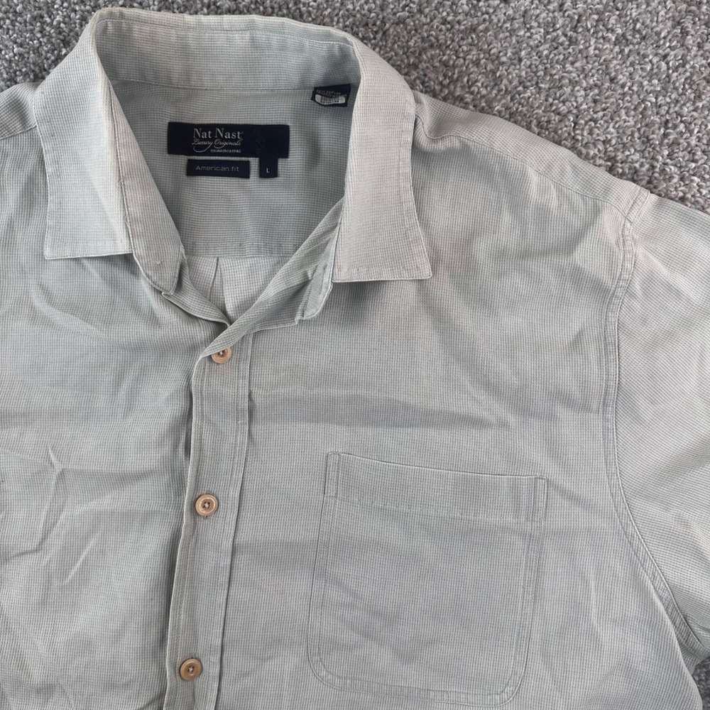 Nat Nast Shirt Mens Large Silk Cotton Short Sleeve American Fit Button Up READ